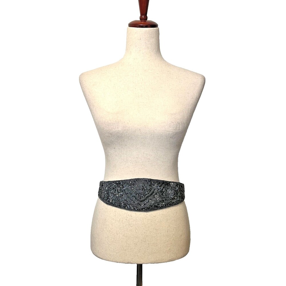 NWT Vtg Mervyn's Beaded 30" BELT Formal Dress Hematite Bling Statement Grey Y2K